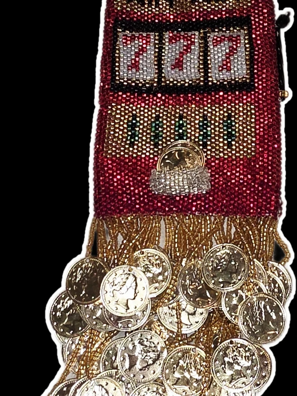 Beaded Multicolor Clutch Bag - Red, Gold, White Accent